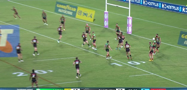 The Rabbitohs are forced to kick from their own 10
