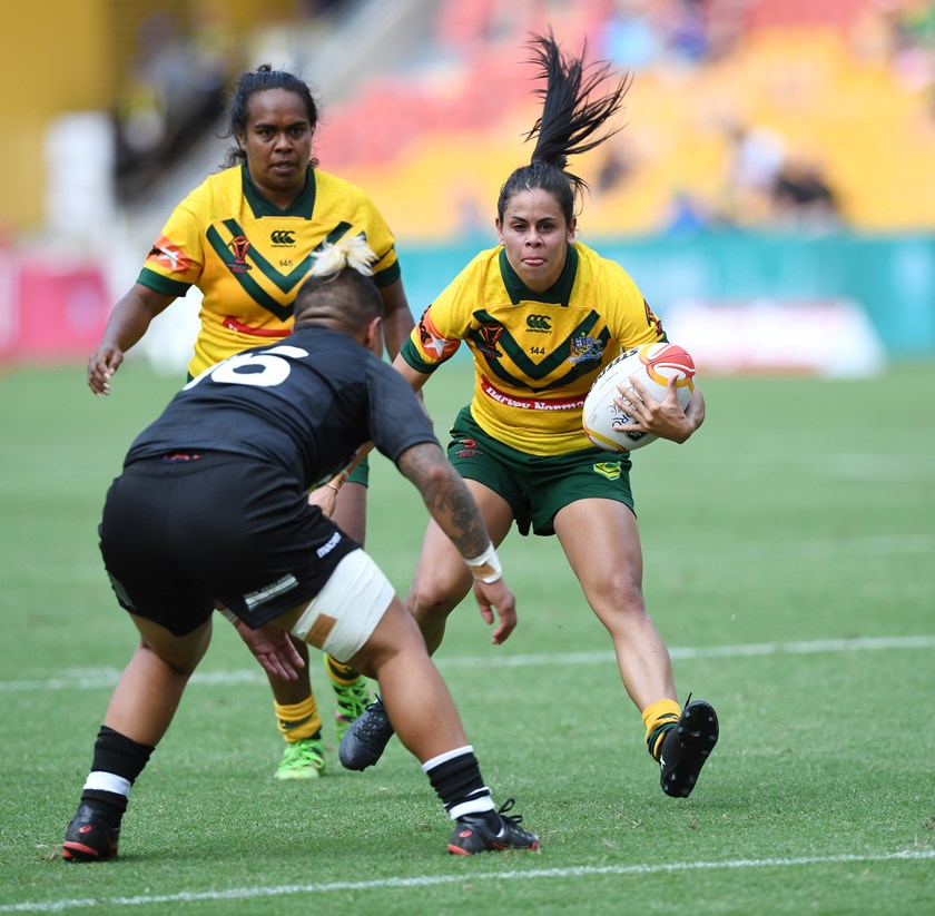 Nakia Davis-Welsh in action for the Jillaroos against the Kiwi Ferns in the 2017 World Cup final.