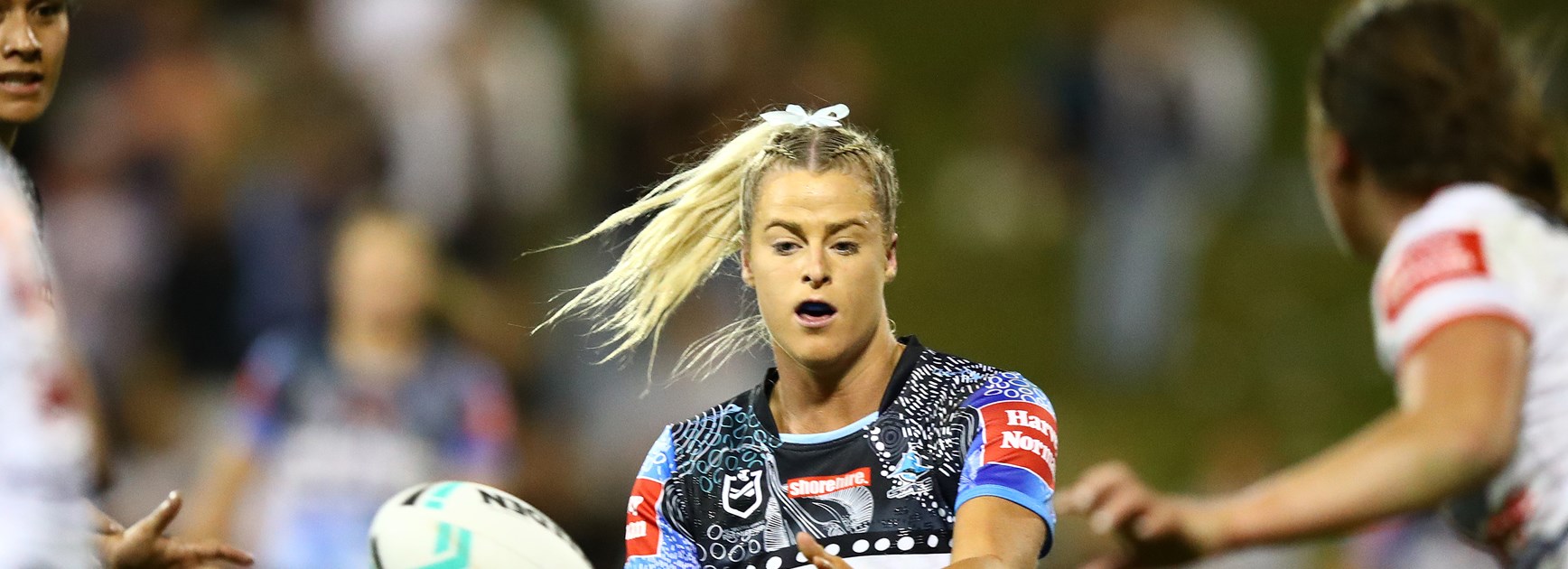 Tayla Preston helped steer the Sharks to a 28-4 defeat of the Dragons at WIN Stadium.