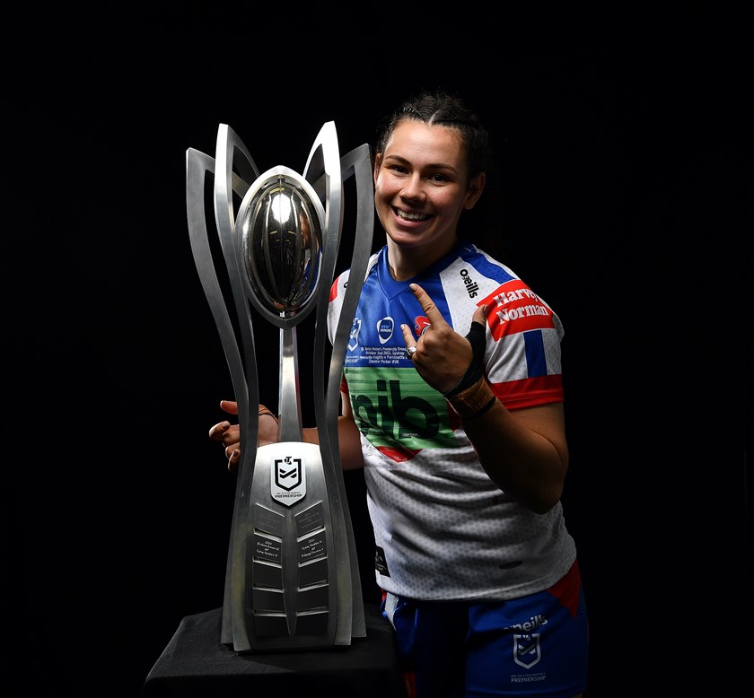 Shanice Parker in celebration mode after Newcastle's 2023 premiership triumph.