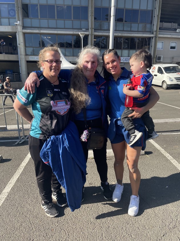 Footy family: Shanice Parker with her mum Danielle, her nana Michelle and son Jakari.