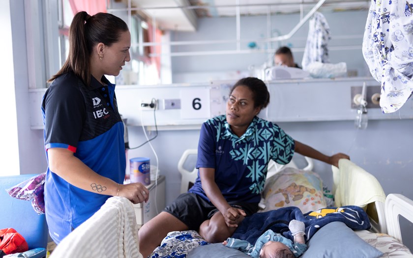 Evania Pelite and the Samoa team visited a children's hospital in Suva ahead of the World Cup qualifier against Tonga.