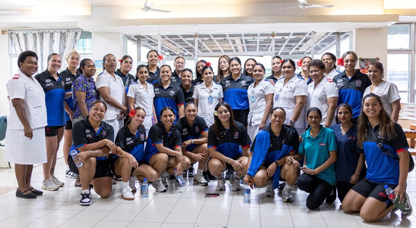 The Fetu Samoa squad with staff from a children's hospital in Suva.