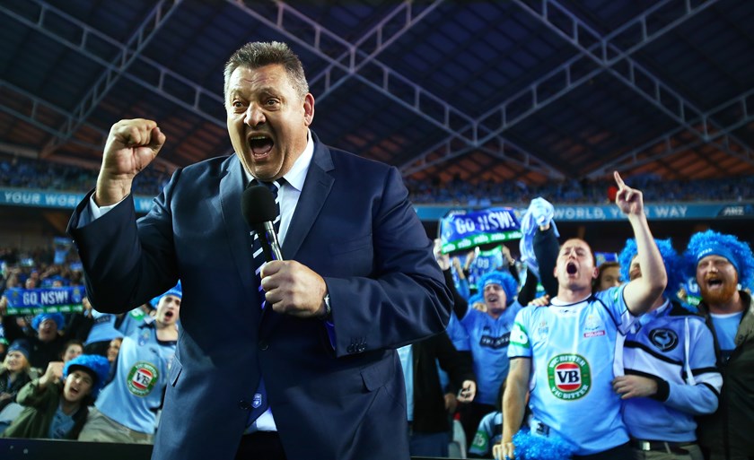 Proud and passionate Blue Steve Roach fires up the NSW crowd in 2016.