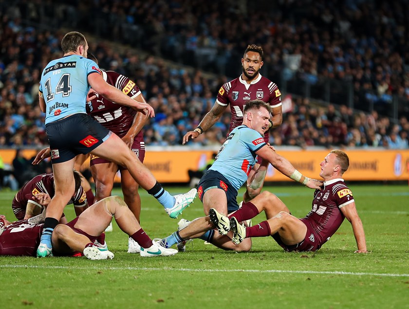 Angus Crichton and Daly Cherry-Evans were engaged in a running battle during Origin I. 