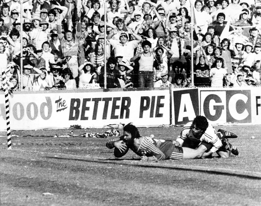 Grothe scores for Parramatta during their 1982 Grand Final victory.