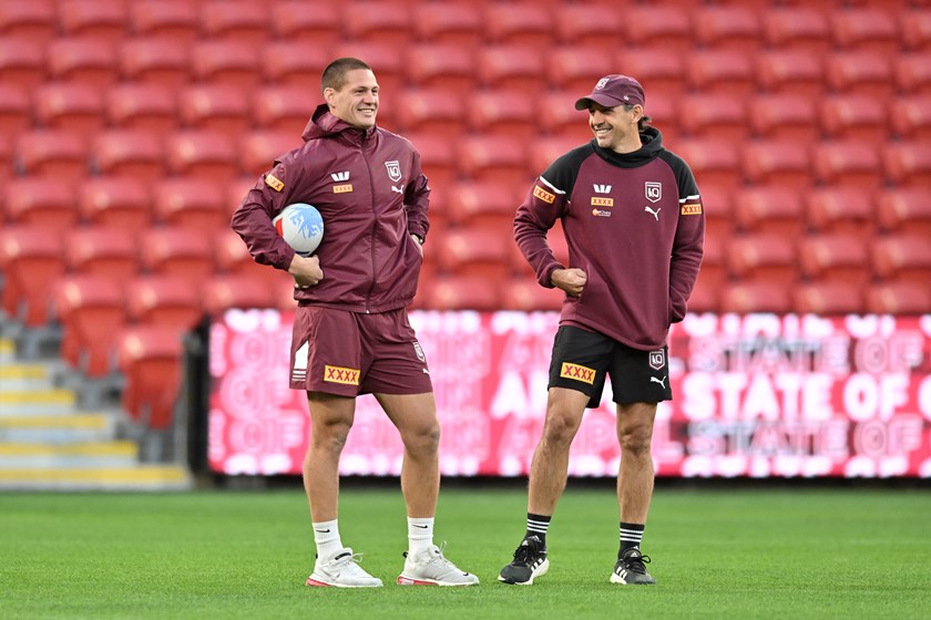 Kalyn Ponga and Billy Slater at the Queensland captain's run.