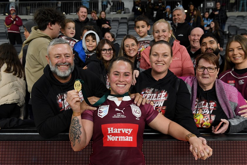 Keilee Joseph celebrates her player of the match award in her State of Origin debut.