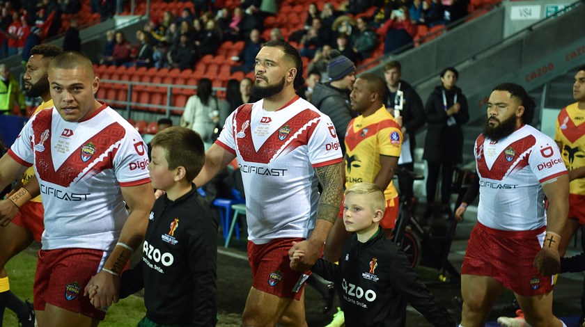 Siosifa Talakai (right) is determined to represent his country during this year's Pacific Championships after making his debut at the 2022 World Cup.