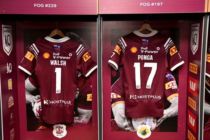 The Game Three jerseys of Reece Walsh and Kalyn Ponga.