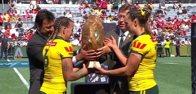 The Jillaroos hoist the 2024 Pacific Championships trophy