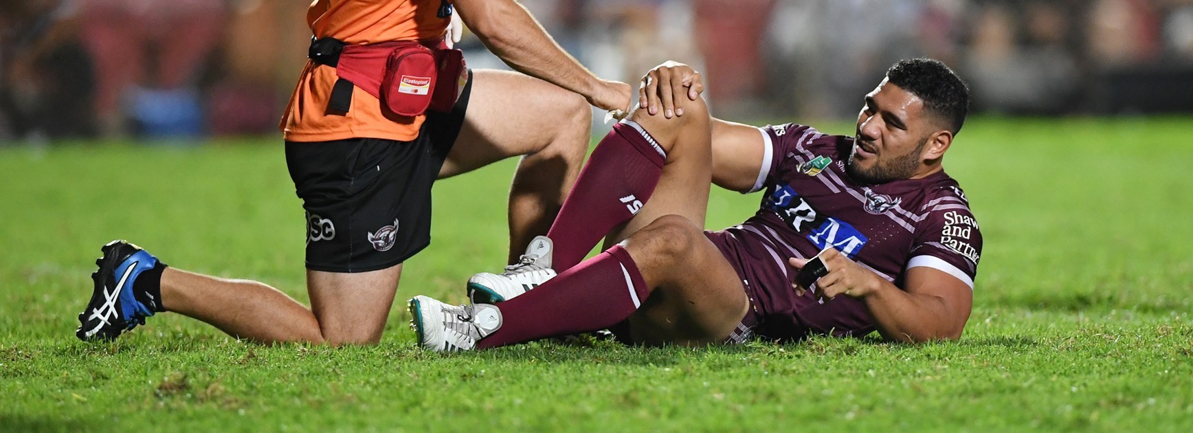 Manly's Kelepi Tanginoa suffered a serious knee injury at Lottoland in round four.