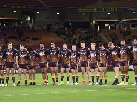 Brisbane players before their Indigenous Round match.