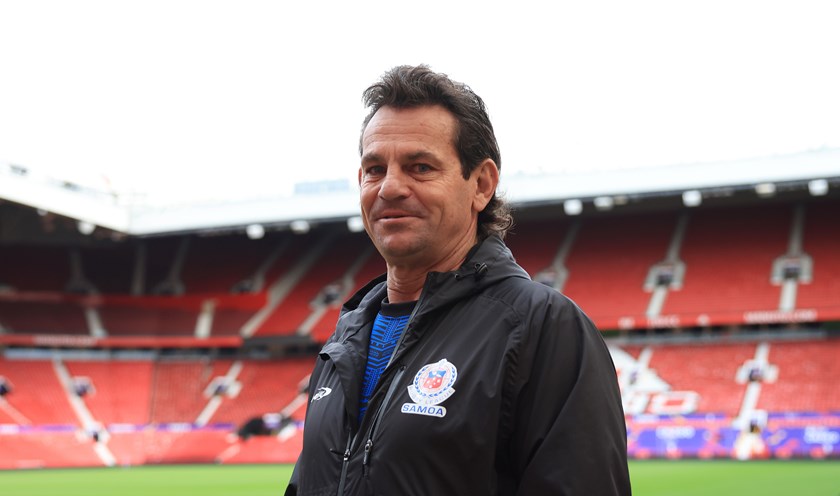 Samoa coach Matt Parish at Old Trafford ahead of the RLWC2021 final