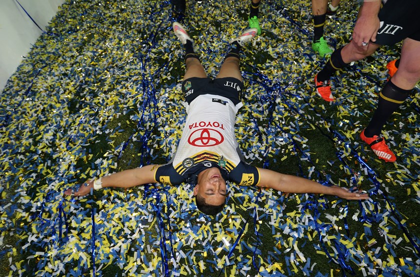 Glory days: Jason Taumalolo after the Cowboys' emotional 2015 grand final triumph.