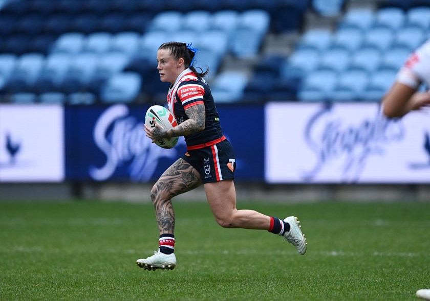 Jayme Fressard on the charge for the Roosters against her former club Brisbane in Round 2.