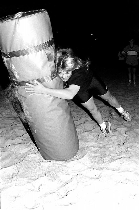 Tarsha Gale practicing her tackling with the Bulli Eagles